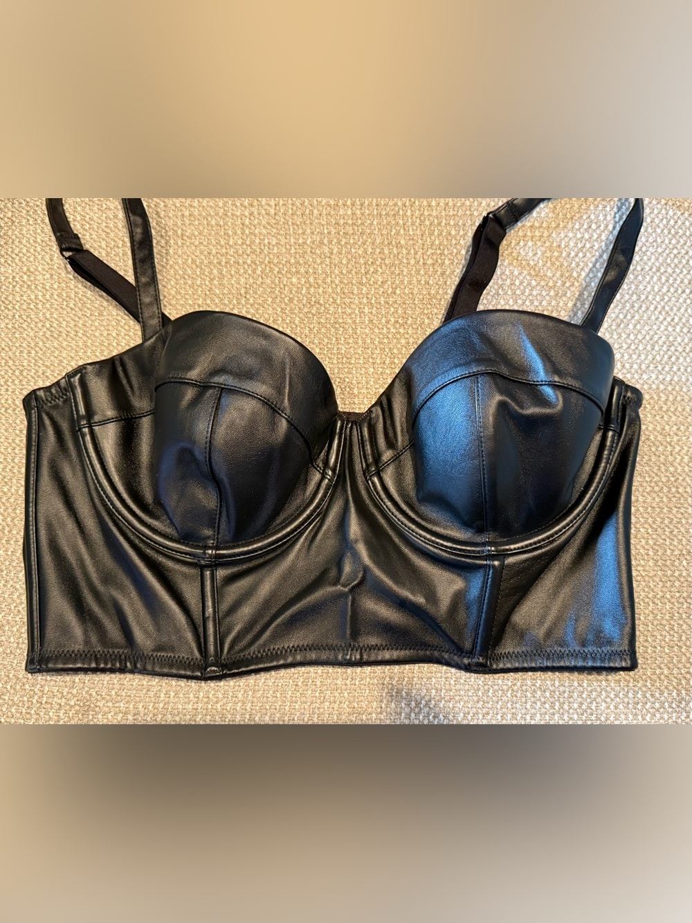 NWT Victoria's Secret Black Faux Leather Bustier Bra Sz 36C Sexy Goth Sultry